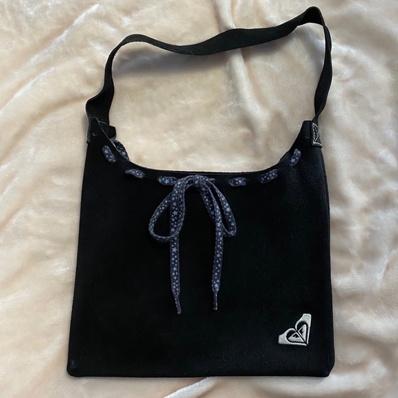 Roxy Handbags - ROXY black suede logo handbag shoulder bag handbag purse